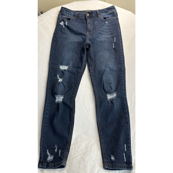 True Craft Jeans High Rise Skinny Women's Size 11 x 25.5 inseam Blue Distressed - Picture 6 of 11